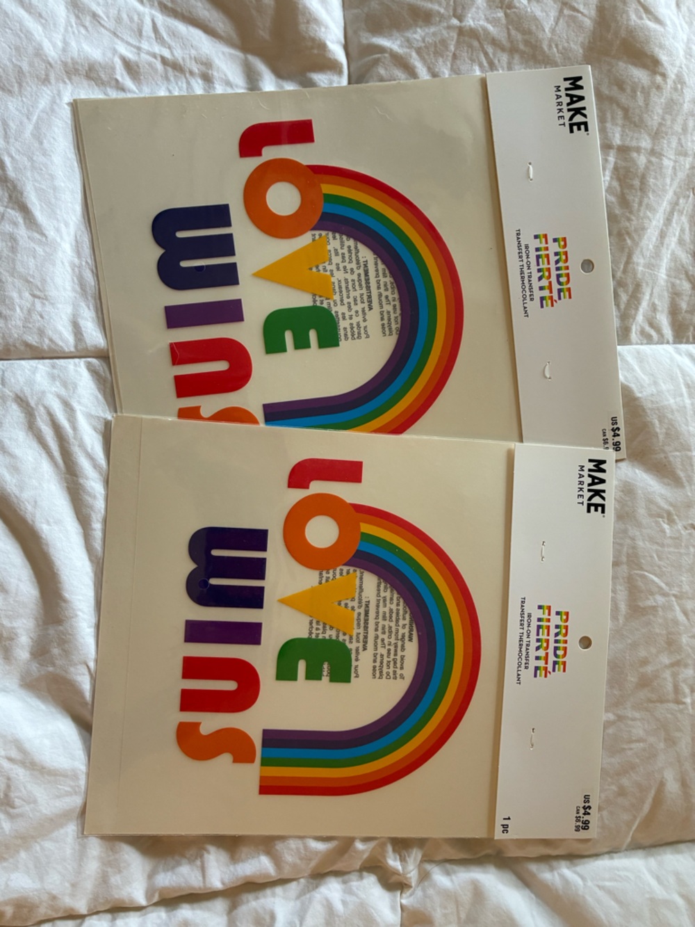 NWT Rainbow "Love Wins" iron-on transfer.